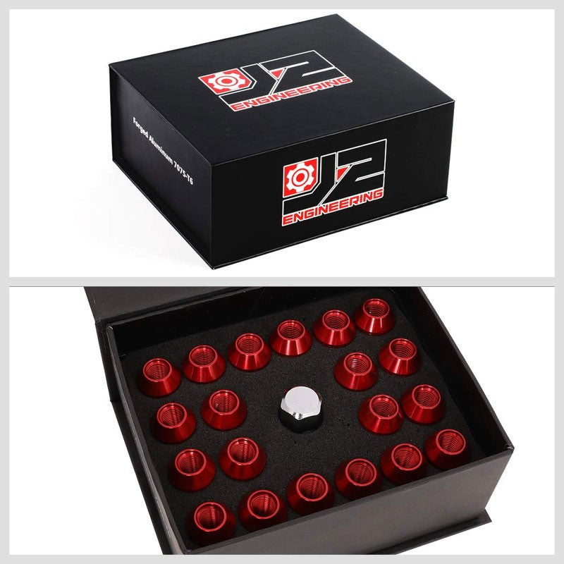 J2 Aluminum Red Open Knurled End Acorn Tuner M12 x 1.50 25MM OD/40MM Lug Nuts-Car & Truck Wheels-BuildFastCar