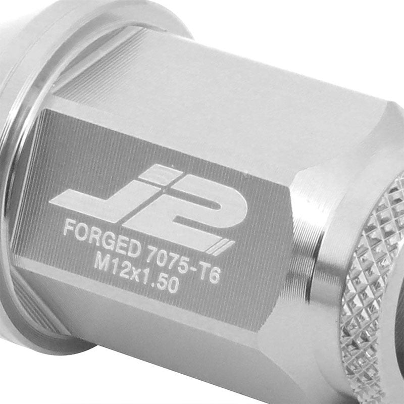 J2 Aluminum Silver Open Knurled End Acorn Tuner M12 x 1.50 25MM OD/40MM Lug Nuts-Car & Truck Wheels-BuildFastCar