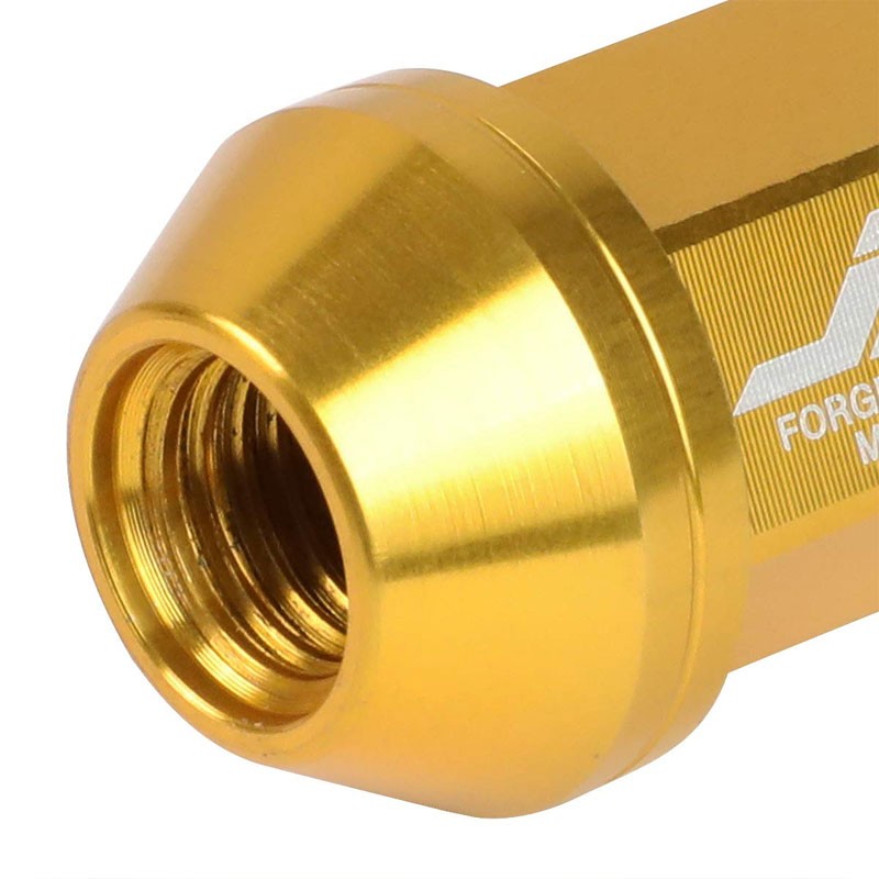 J2 Gold Close End Acorn Tuner 25MM OD/35MM M12 x 1.50 20 Pcs Lug Nuts+Adapter-Car & Truck Wheels-BuildFastCar