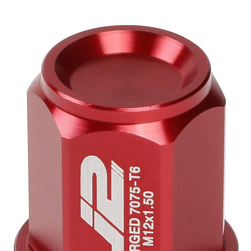 J2 Red Close End Acorn Tuner 25MM OD/35MM M12 x 1.50 Lug Nuts 20 Pcs Set+Adapter-Car & Truck Wheels-BuildFastCar