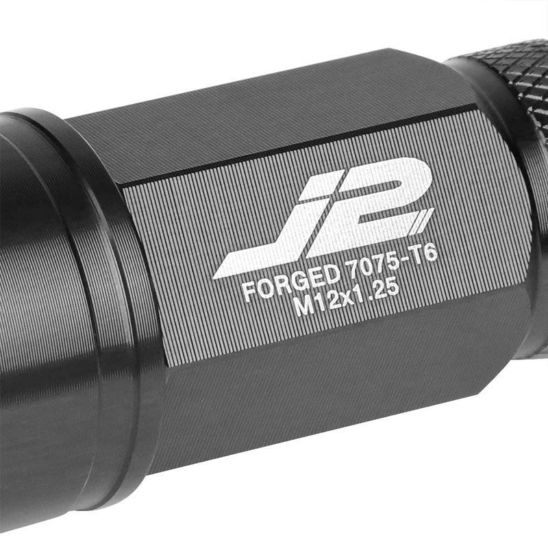 J2 Black Open Knurled End Acorn Tuner 25MM OD/70MM M12x1.25 Lug Nuts Set+Adapter-Car & Truck Wheels-BuildFastCar