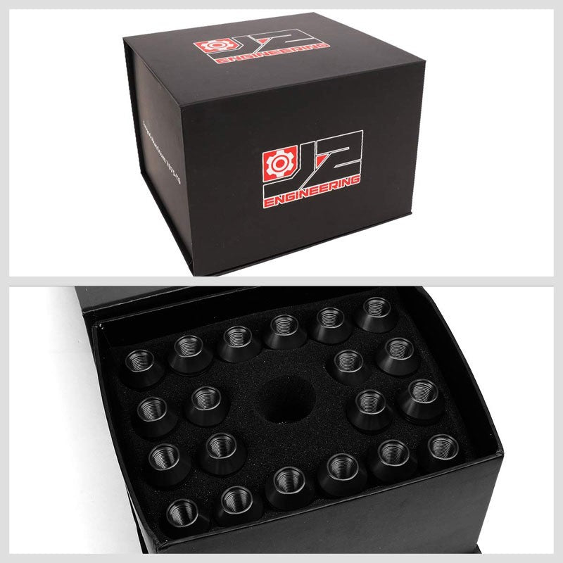 J2 Black Open Knurled End Acorn Tuner 25MM OD/70MM M12x1.25 Lug Nuts Set+Adapter-Car & Truck Wheels-BuildFastCar