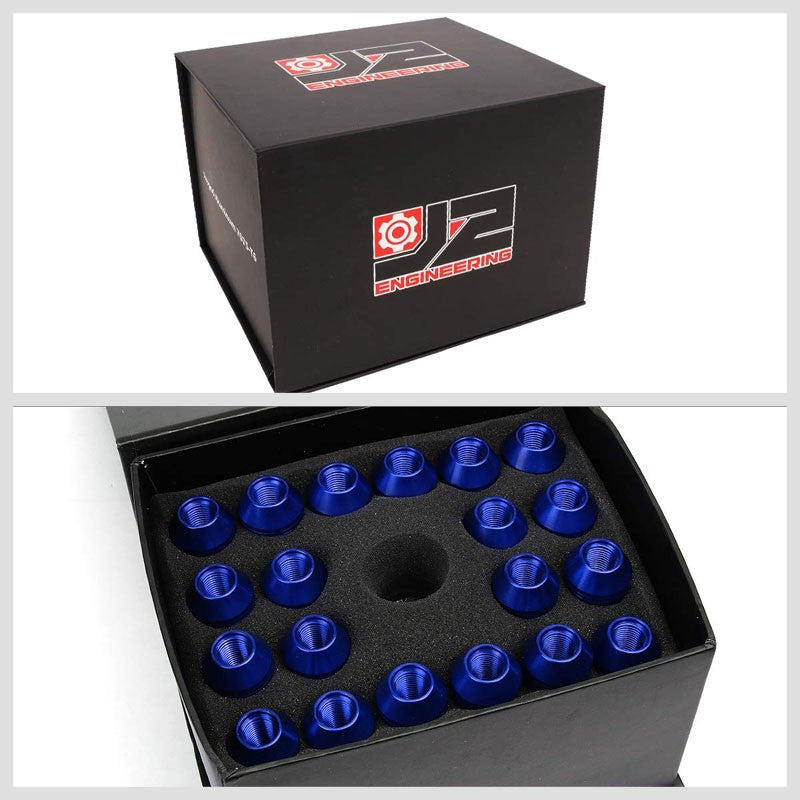 J2 Blue Open Knurled End Acorn Tuner 25MM OD/70MM M12x1.25 Lug Nuts Set+Adapter-Car & Truck Wheels-BuildFastCar