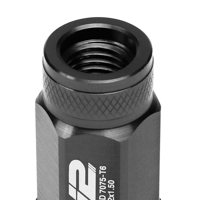 J2 Black Open Knurled End Acorn Tuner 25MM OD/70MM M12 x 1.50 Lug Nuts+Adapter-Car & Truck Wheels-BuildFastCar