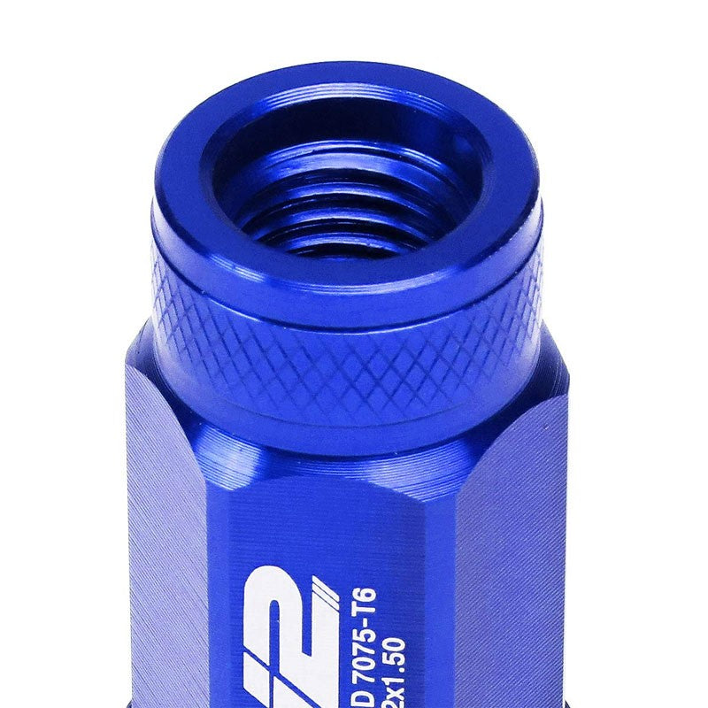 J2 Blue Open Knurled End Acorn Tuner 25MM OD/70MM M12 x 1.50 Lug Nuts+Adapter-Car & Truck Wheels-BuildFastCar