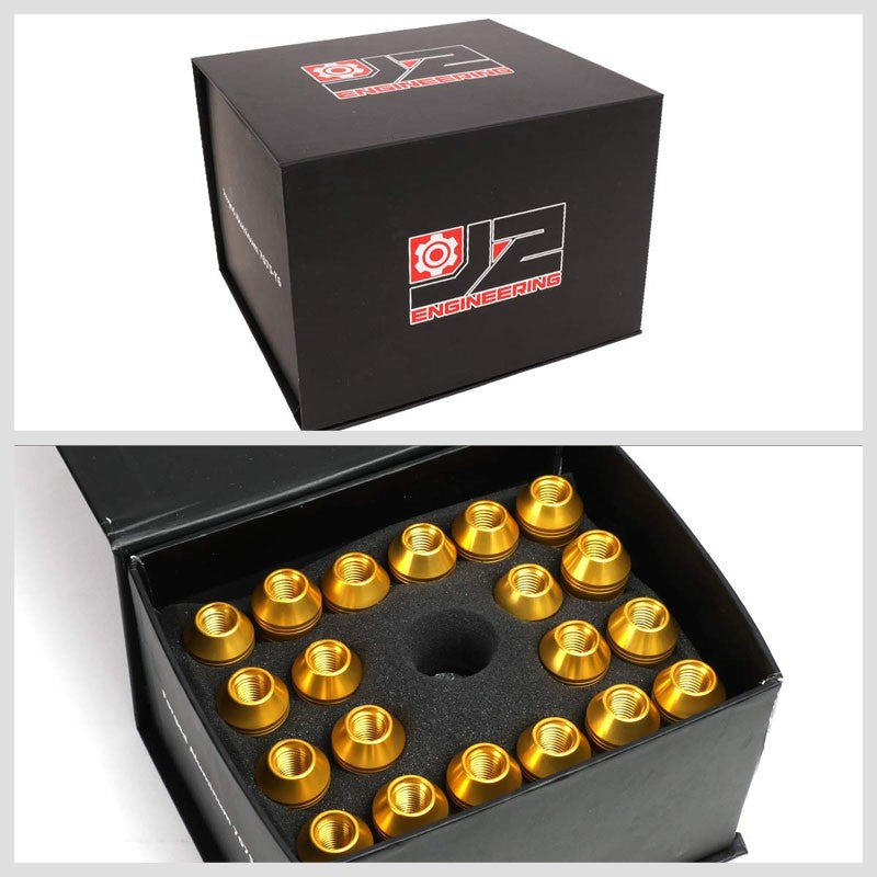 J2 Gold Open Knurled End Acorn Tuner 25MM OD/70MM M12 x 1.50 Lug Nuts+Adapter-Car & Truck Wheels-BuildFastCar