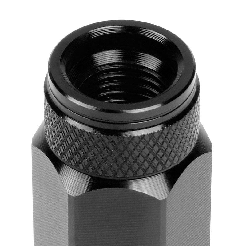 J2 Black Open Double Knurled End Acorn Tuner 70MM M12x1.25 Lug Nuts Set+Adapter-Car & Truck Wheels-BuildFastCar