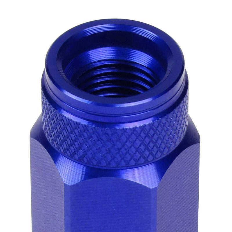 J2 Blue Open Double Knurled End Acorn Tuner 70MM M12x1.25 Lug Nuts Set+Adapter-Car & Truck Wheels-BuildFastCar