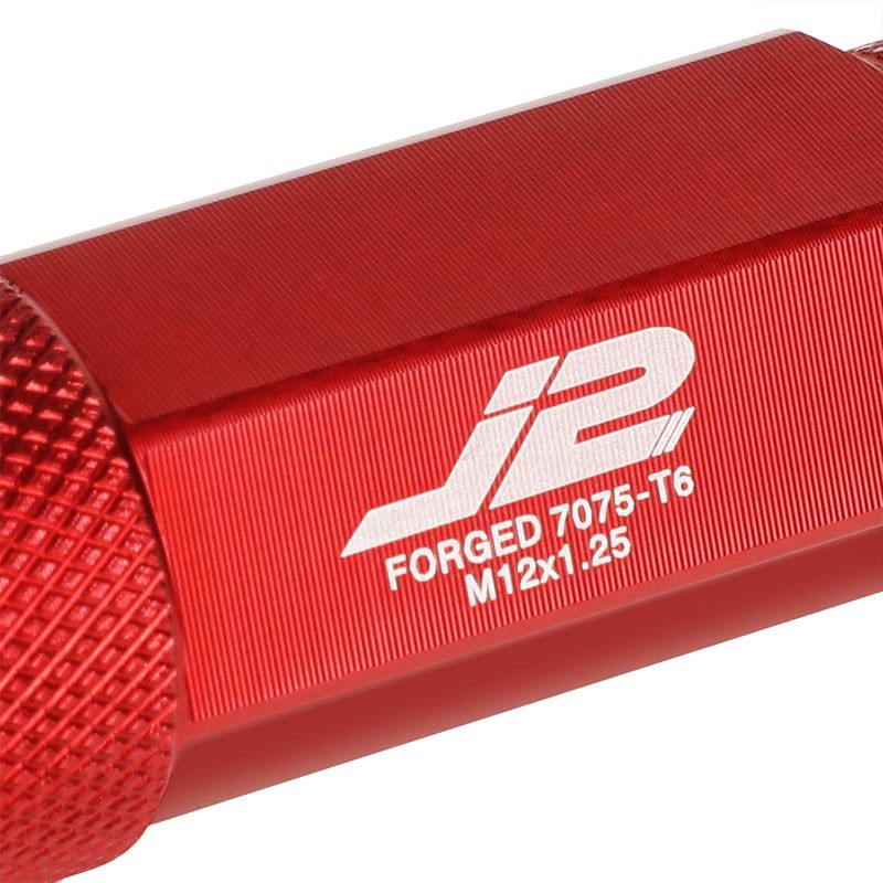 J2 Red Open Double Knurled End Acorn Tuner 70MM M12x1.25 Lug Nuts Set+Adapter-Car & Truck Wheels-BuildFastCar