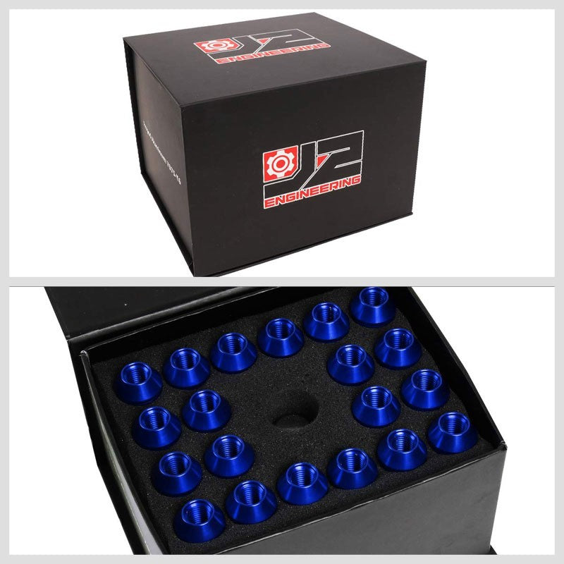J2 Blue Open Double Knurled End Acorn Tuner 70MM M12x1.50 Lug Nuts Set+Adapter-Car & Truck Wheels-BuildFastCar