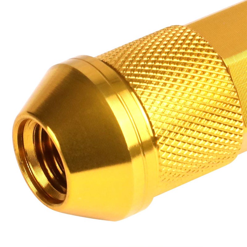 J2 Gold Open Double Knurled End Acorn Tuner 90MM M12x1.50 Lug Nuts Set+Adapter-Car & Truck Wheels-BuildFastCar