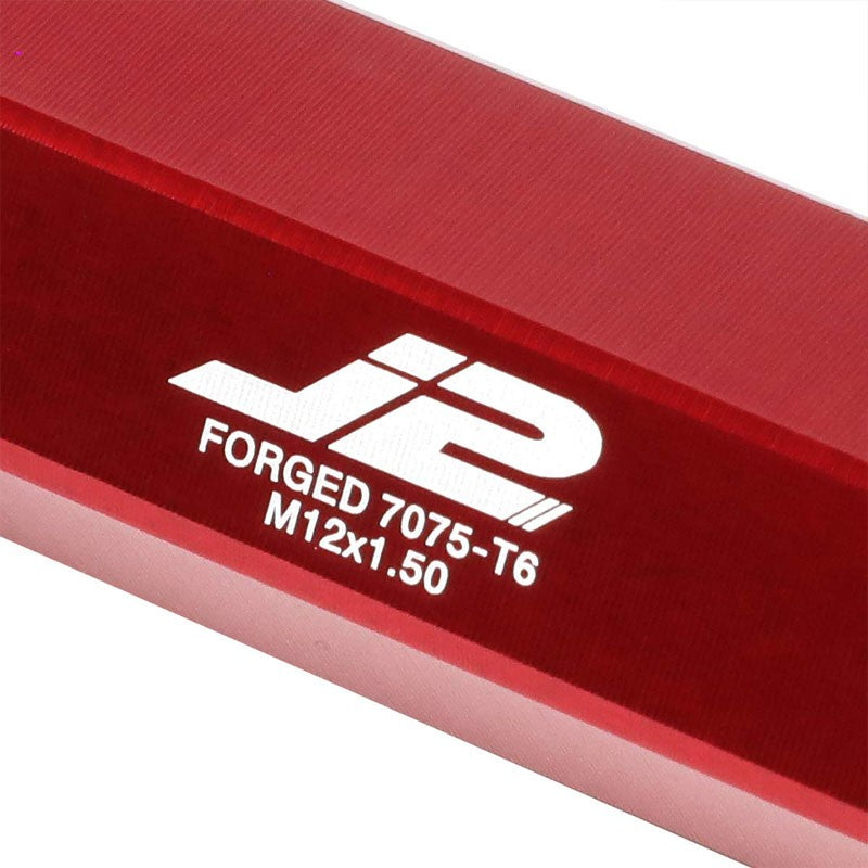 J2 Red Open Double Knurled End Acorn Tuner 90MM M12x1.50 Lug Nuts Set+Adapter-Car & Truck Wheels-BuildFastCar