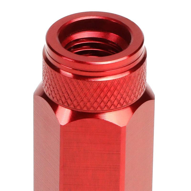 J2 Red Open Double Knurled End Acorn Tuner 90MM M12x1.50 Lug Nuts Set+Adapter-Car & Truck Wheels-BuildFastCar