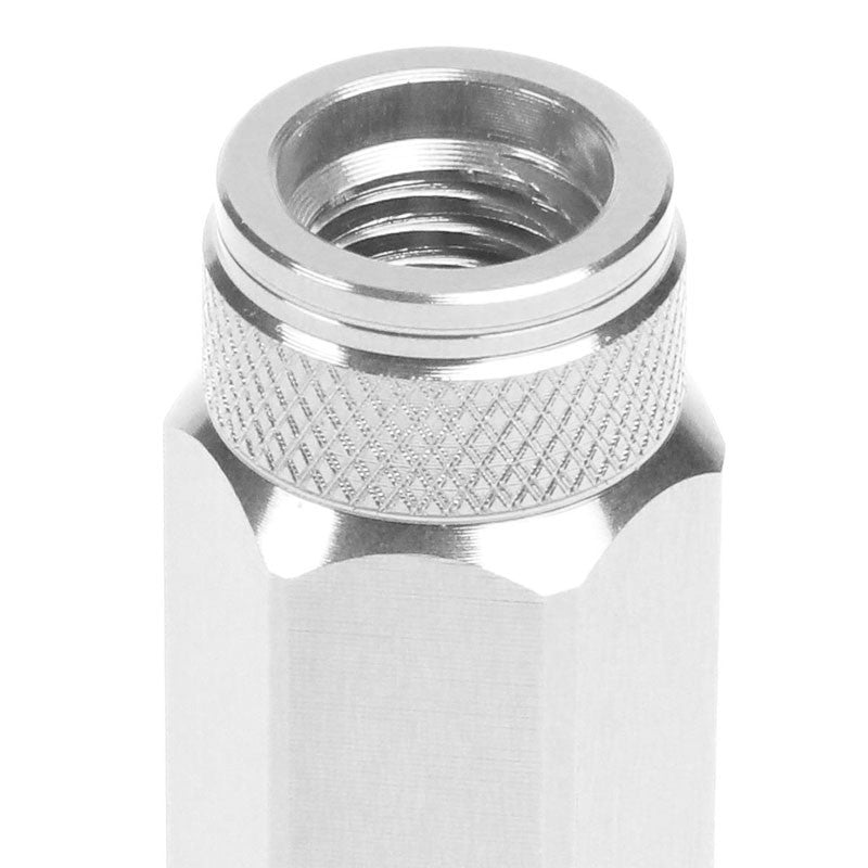 J2 Silver Open Double Knurled End Acorn Tuner 90MM M12x1.50 Lug Nuts Set+Adapter-Car & Truck Wheels-BuildFastCar