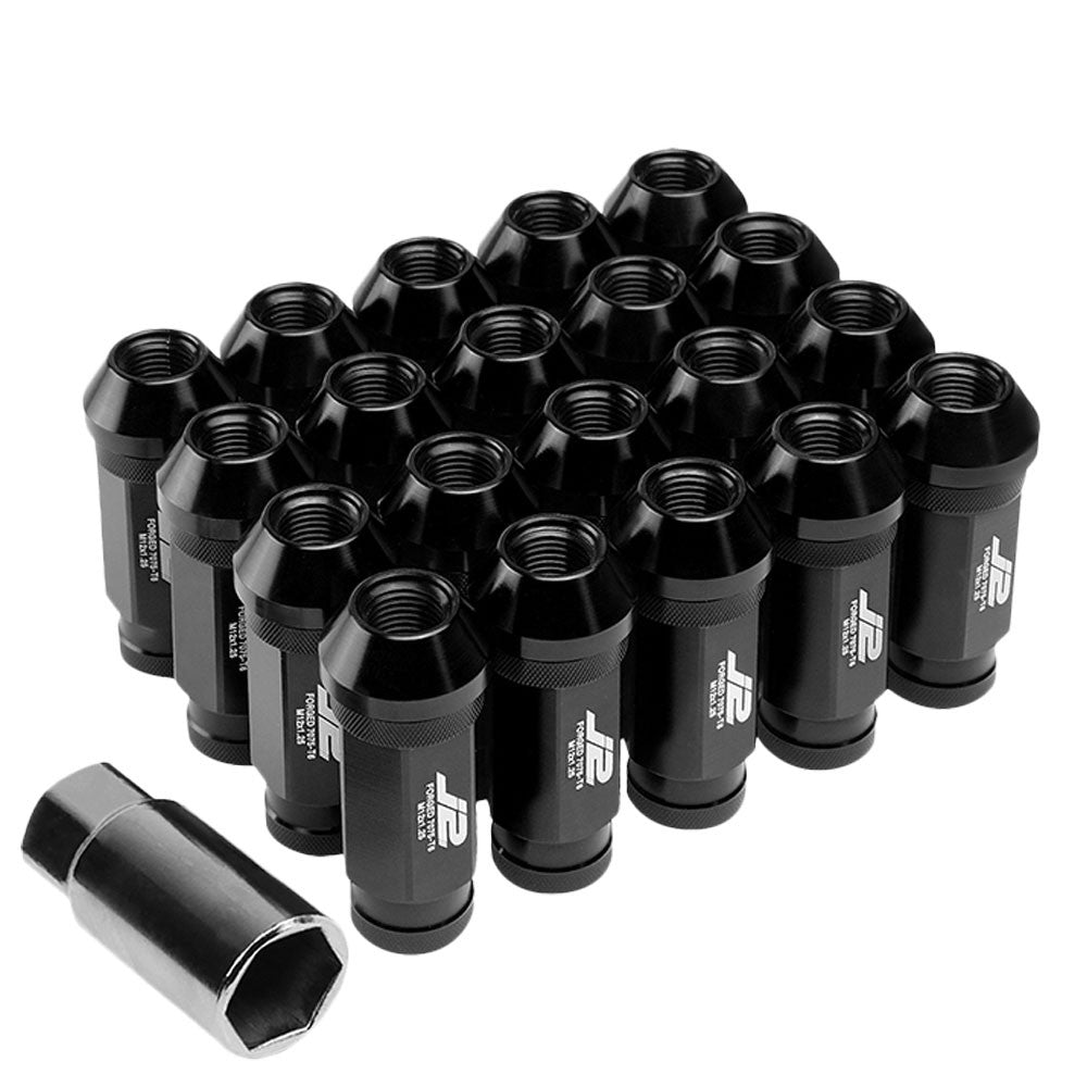 J2 Black Open Knurled End Acorn Tuner Lug Nuts Conical Seat M12x1.25 T7-028