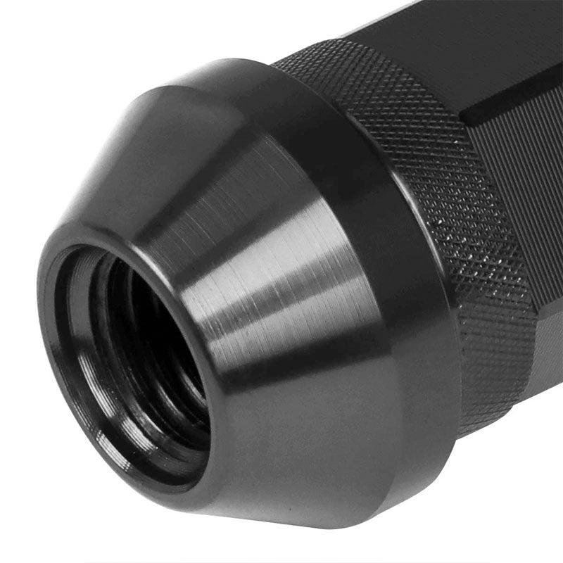 J2 Black Open Knurled End Acorn Tuner 25MM OD/60MM M12 x 1.50 Lug Nuts+Adapter-Car & Truck Wheels-BuildFastCar