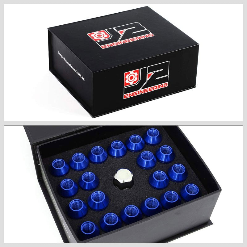 J2 Blue Open Knurled End Acorn Tuner 25MM OD/60MM M12 x 1.50 Lug Nuts+Adapter-Car & Truck Wheels-BuildFastCar