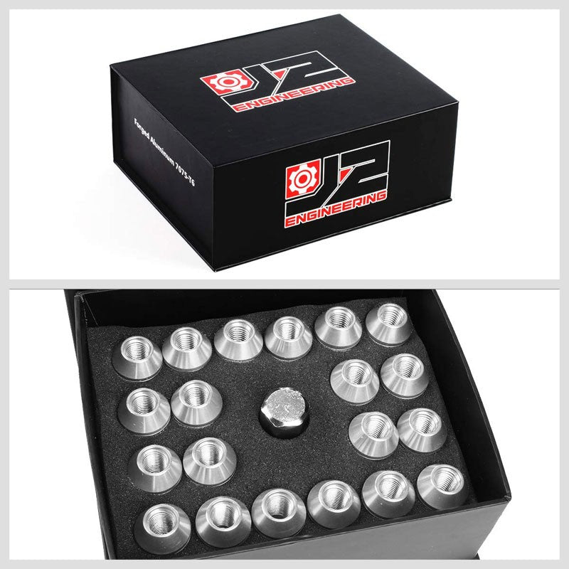 J2 Silver Open Knurled End Acorn Tuner 25MM OD/60MM M12 x 1.50 Lug Nuts+Adapter-Car & Truck Wheels-BuildFastCar