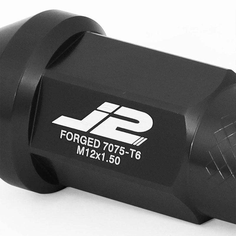 J2 Black Open Knurled End Acorn Tuner M12 x 1.50 25MM OD/50MM Height Lug Nuts-Car & Truck Wheels-BuildFastCar-BFC-LN-T7-034-15-BK
