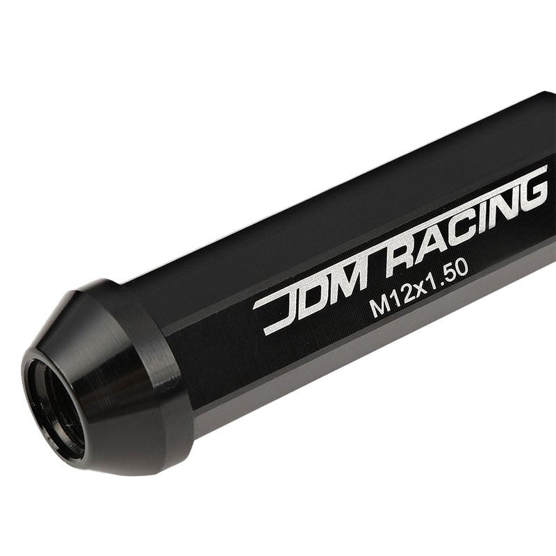 Black Aluminum M12x1.50 90MM Tall Open Rim End Acorn Tuner 20x Conical Lug Nuts-Accessories-BuildFastCar