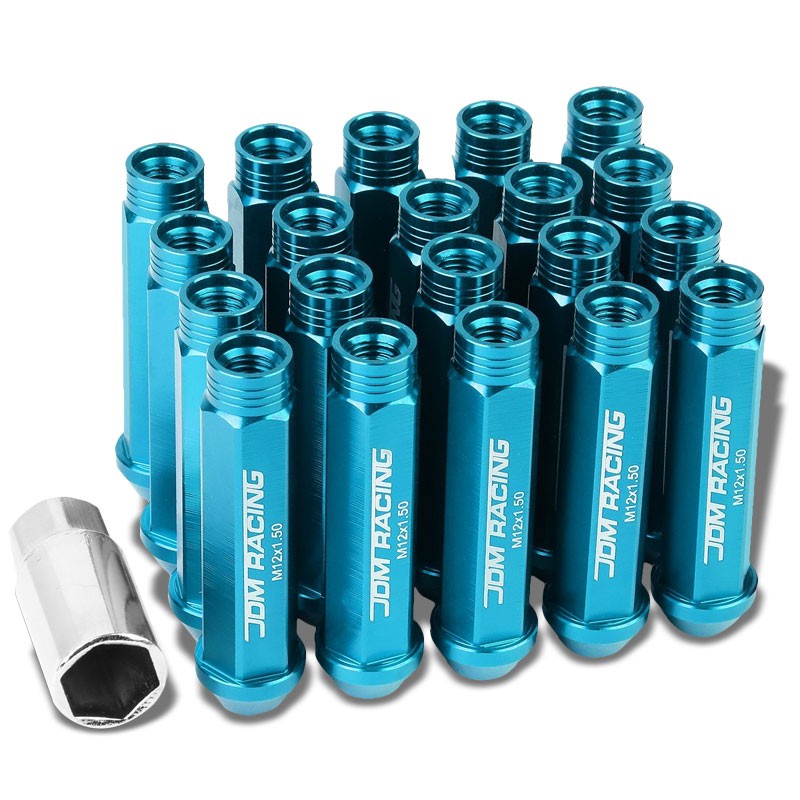 Light Blue Aluminum M12x1.50 90MM Tall Open Rim Acorn Tuner 20x Conical Lug Nuts-Accessories-BuildFastCar