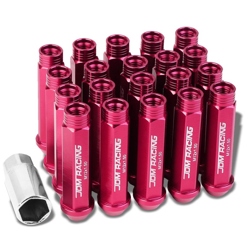 Pink Aluminum M12x1.50 90MM Tall Open Rim End Acorn Tuner 20x Conical Lug Nuts-Accessories-BuildFastCar