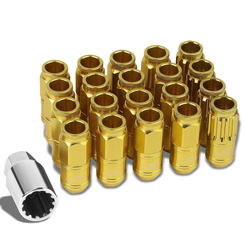 Gold Aluminum M12x1.25 Conical Open Knurl Acorn Tuner 16x Lug Nuts+4 Lock Nuts-Accessories-BuildFastCar