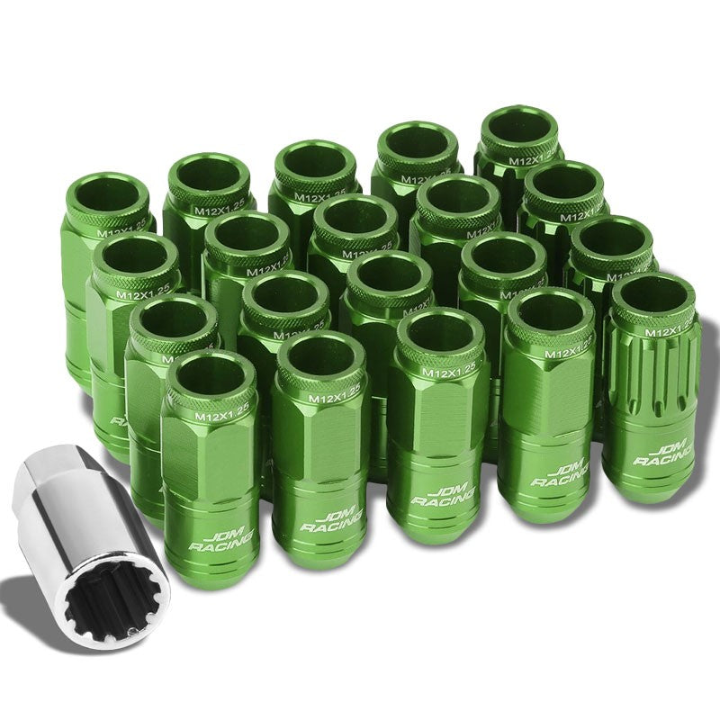 Green Aluminum M12x1.25 Conical Open Knurl Acorn Tuner 16x Lug Nuts+4 Lock Nuts-Accessories-BuildFastCar