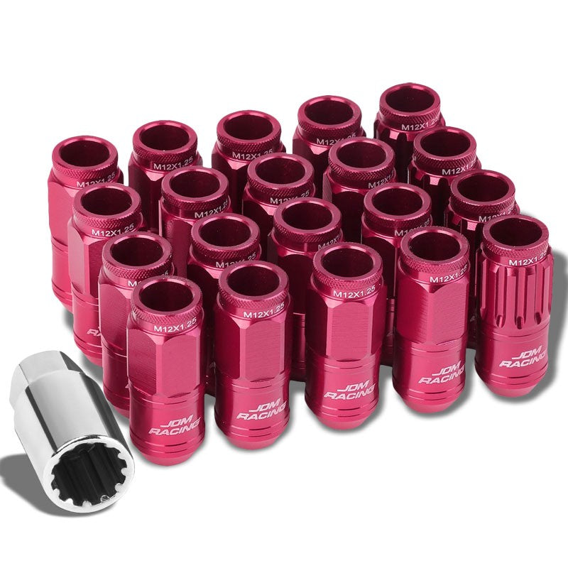 Pink Aluminum M12x1.25 Conical Open Knurl Acorn Tuner 16x Lug Nuts+4 Lock Nuts-Accessories-BuildFastCar