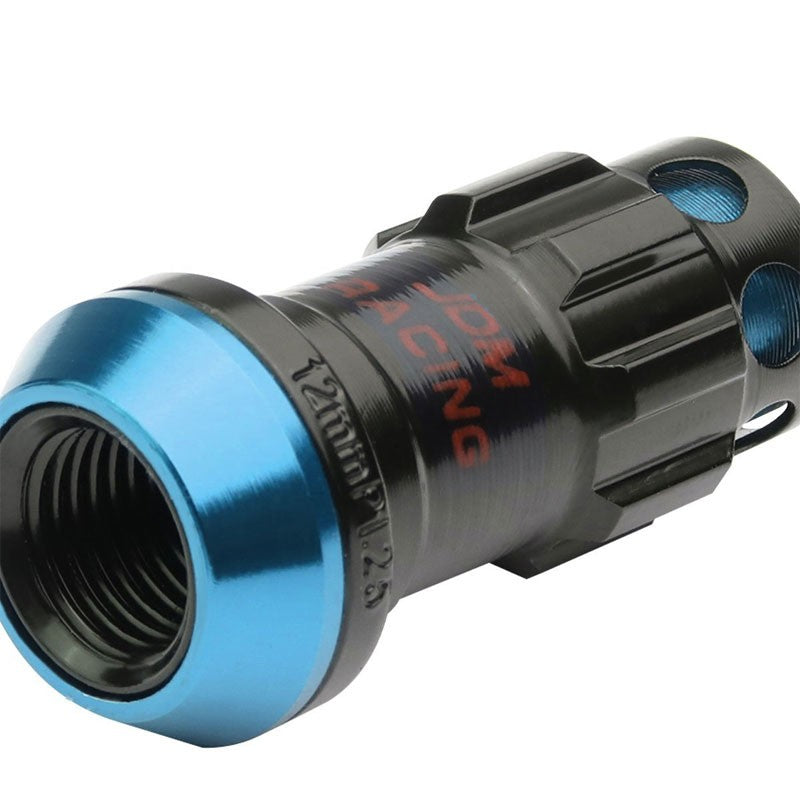 Light Blue Accent/Black Body M12x1.25 Close End Tuner 16x Lug Nuts+4 Lock Nuts-Accessories-BuildFastCar