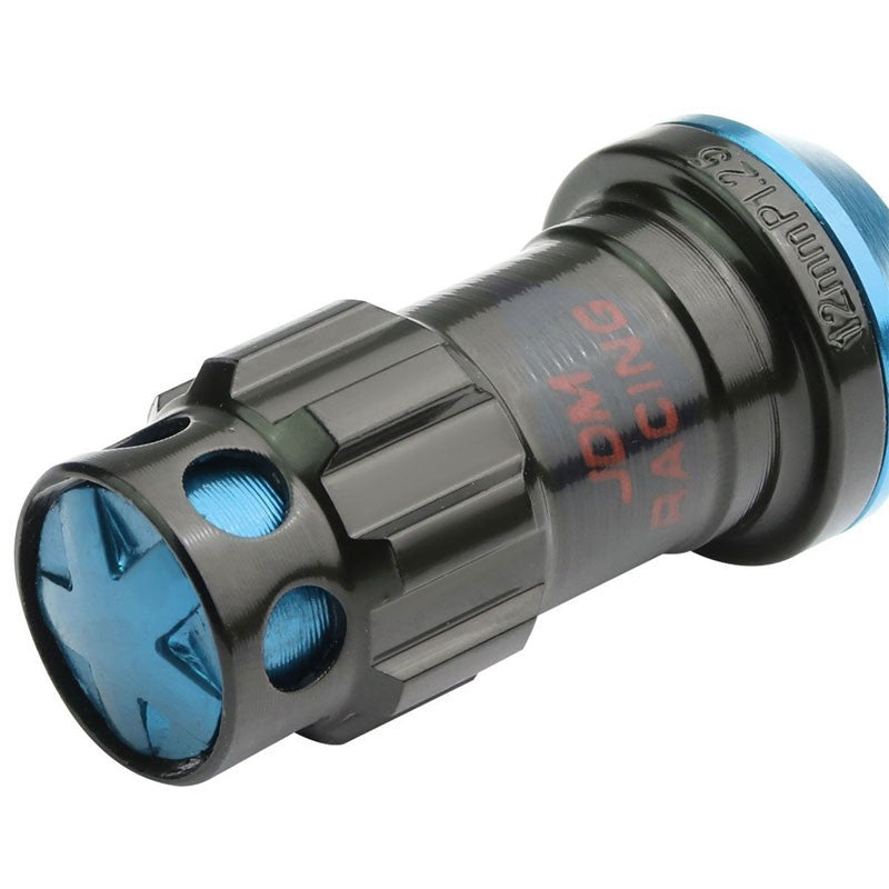 Light Blue Accent/Black Body M12x1.25 Close End Tuner 16x Lug Nuts+4 Lock Nuts-Accessories-BuildFastCar