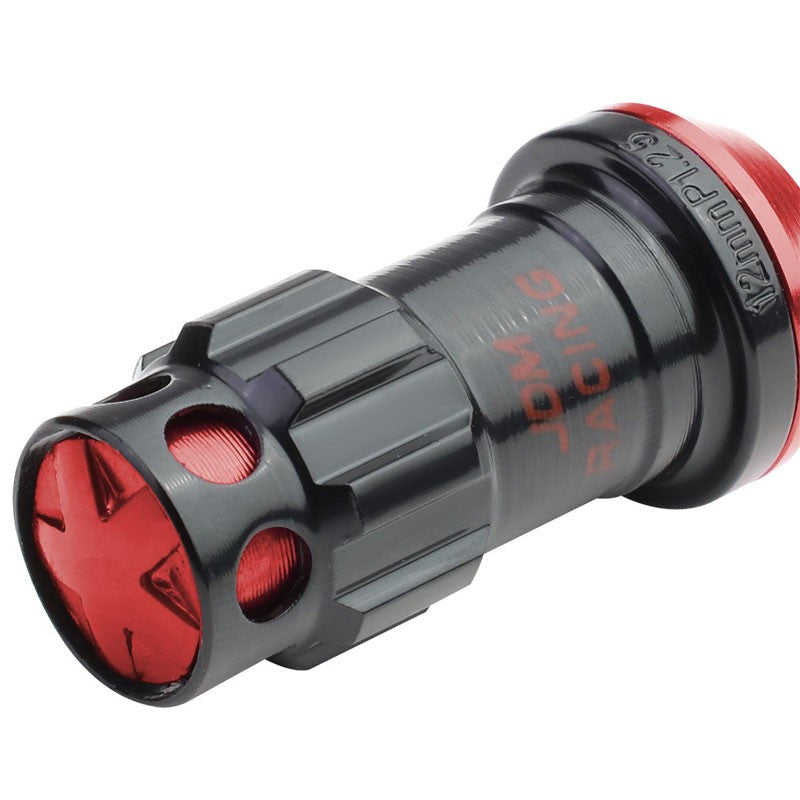 Red Accent/Black Body M12x1.25 Conical Close Tuner 16x Lug Nuts+4 Lock Nuts-Accessories-BuildFastCar