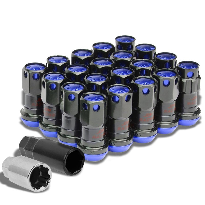 Blue Accent/Black Body M12x1.50 Conical Close Tuner 16x Lug Nuts+4 Lock Nuts-Accessories-BuildFastCar