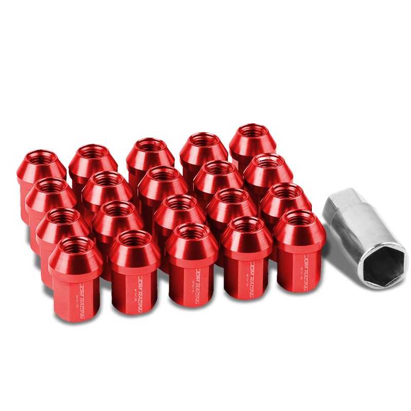 Red Aluminum M12x1.50 35MM Short Close End Acorn Tuner 20x Conical Lug Nuts-Accessories-BuildFastCar