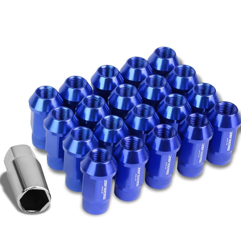Blue Aluminum M12x1.50 Conical Open Rim Acorn Tuner 16x Lug Nuts+4 Lock Nuts-Accessories-BuildFastCar