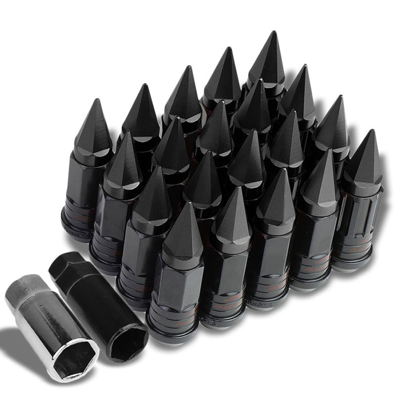 Black M12x1.50 Open/Close Acorn Lock+Hex Spike Cap 16x Lug Nuts+4 Lock Nuts-Accessories-BuildFastCar
