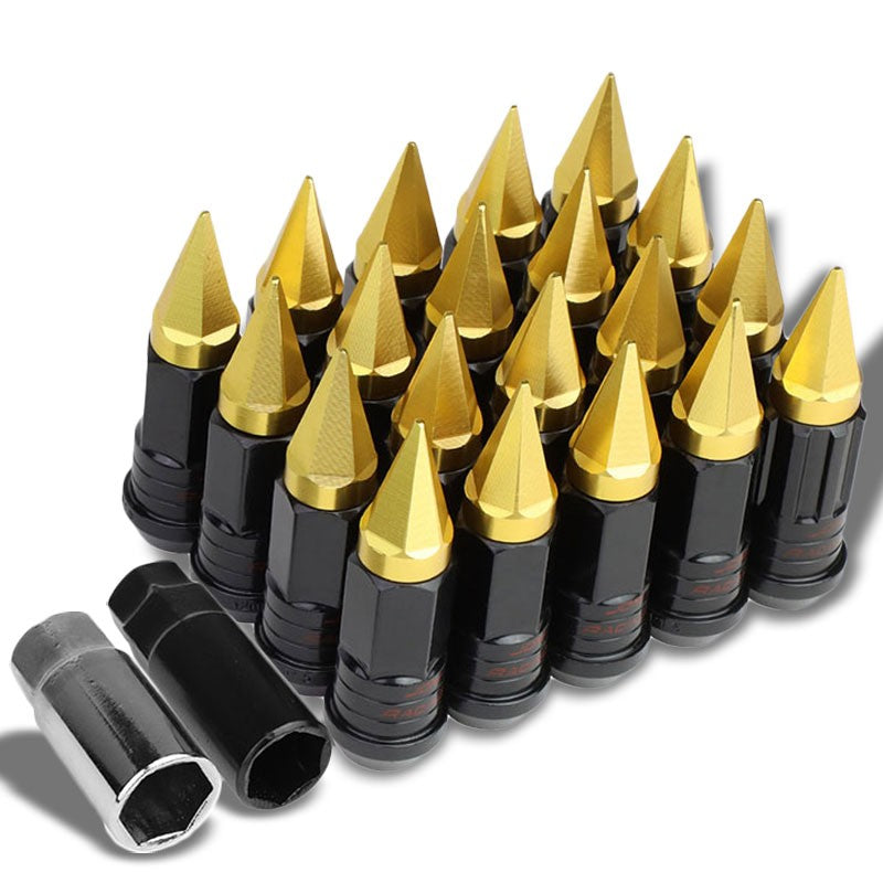 Gold M12x1.50 Open/Close End Acorn Lock+Hex Spike Cap 16x Lug Nuts+4 Lock Nuts-Accessories-BuildFastCar