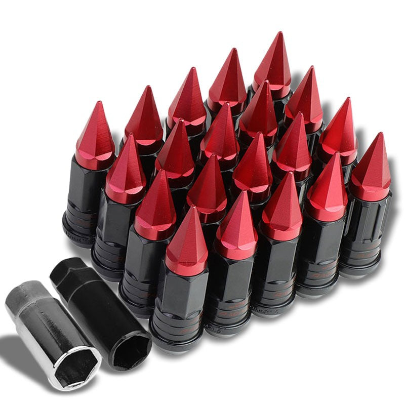 Red M12x1.50 Open/Close End Acorn Lock+Hex Spike Cap 16x Lug Nuts+4 Lock Nuts-Accessories-BuildFastCar