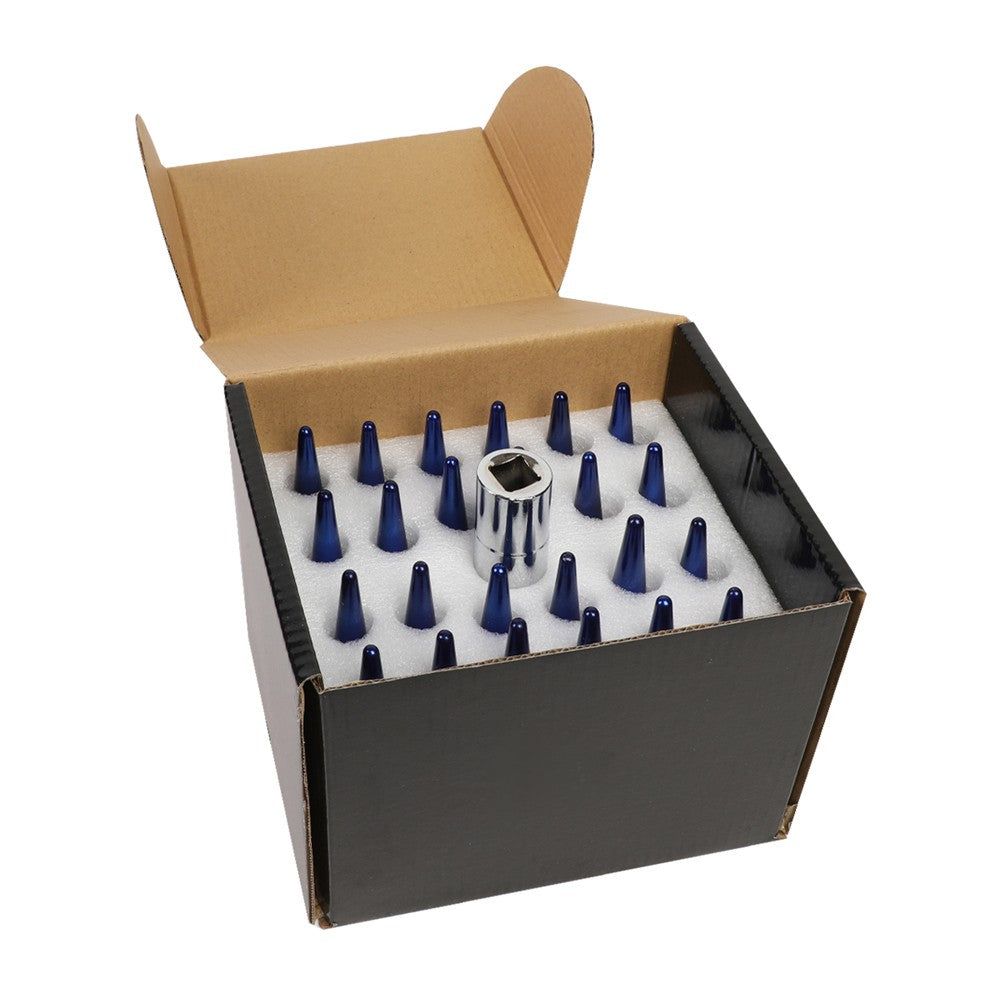 24PCs Heavy Duty Steel Blue Closed End Lug Nuts For M14X1.50 Conical Seat Wheel
