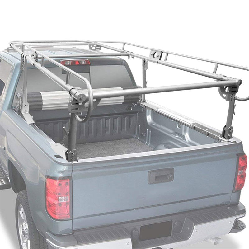 Universal Silver Adjust Pickup Truck Bed Ladder Rack Quad Utility Bar 132" x 57"-Exterior-BuildFastCar
