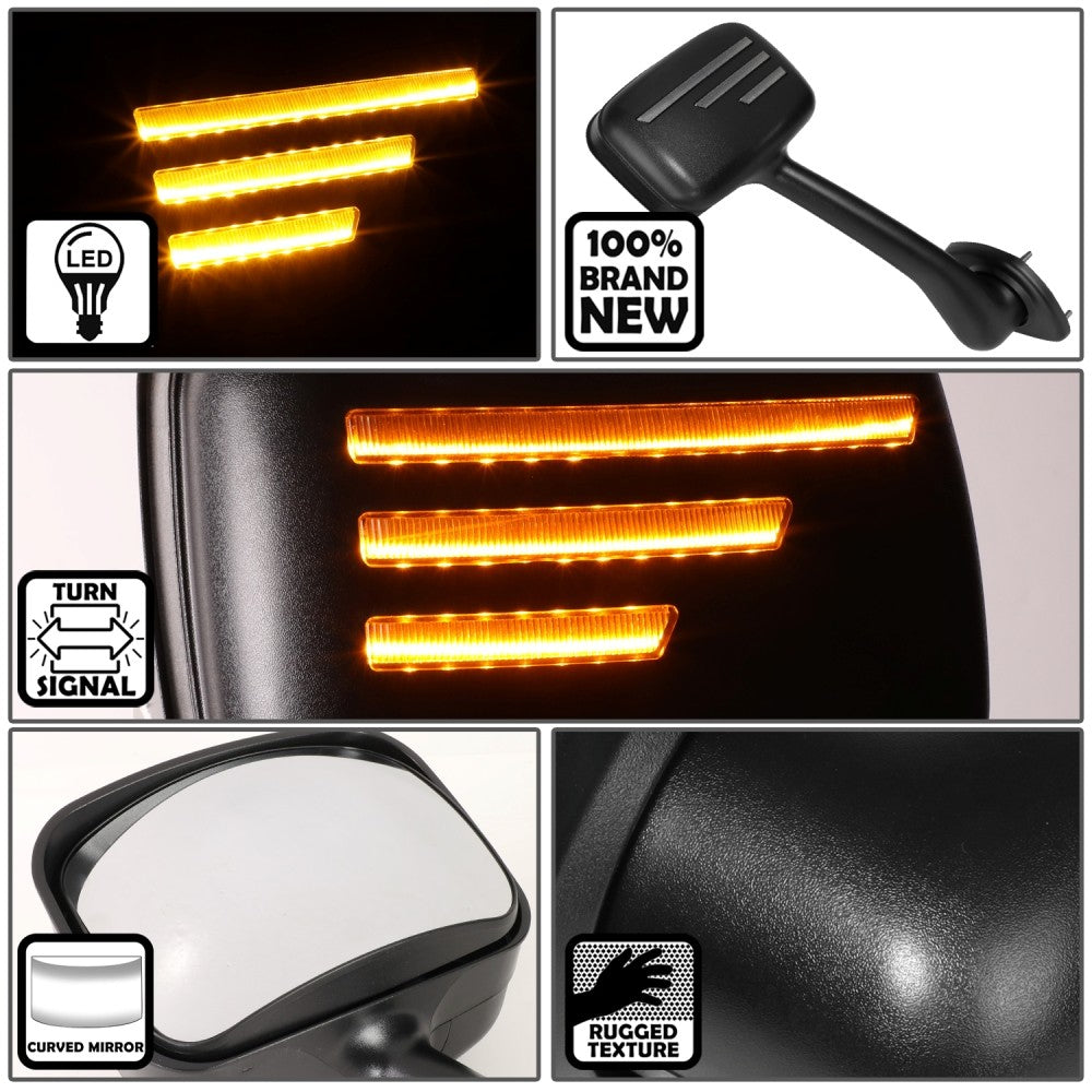 Black 12V 3-Strip LED Turn Signal Side View Mirror 08-17 Cascadia BFC-SVMIR-HY-008-BK