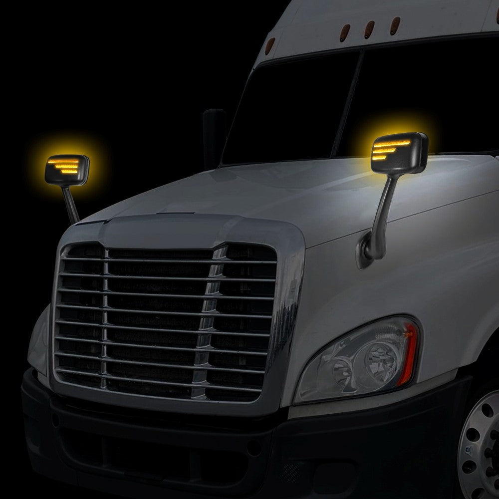 Black 12V 3-Strip LED Turn Signal Side View Mirror 08-17 Cascadia BFC-SVMIR-HY-008-BK