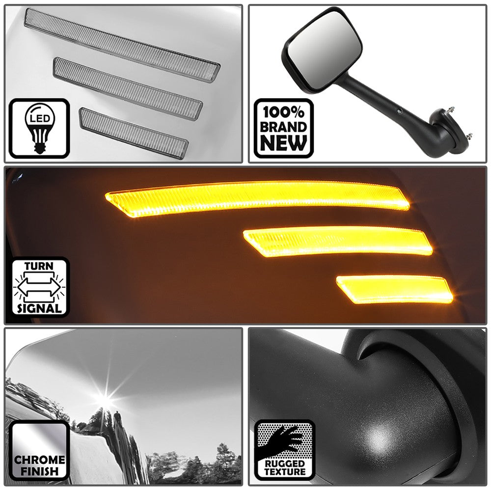 Chrome 12V 3-Strip LED Turn Signal Side View Mirror 08-17 Cascadia BFC-SVMIR-HY-008-CH