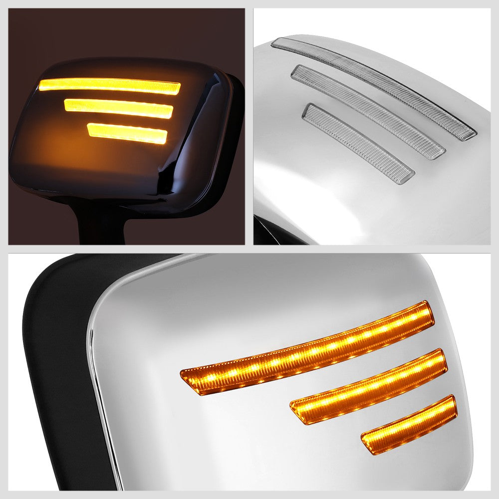 Chrome 12V 3-Strip LED Turn Signal Side View Mirror 08-17 Cascadia BFC-SVMIR-HY-008-CH