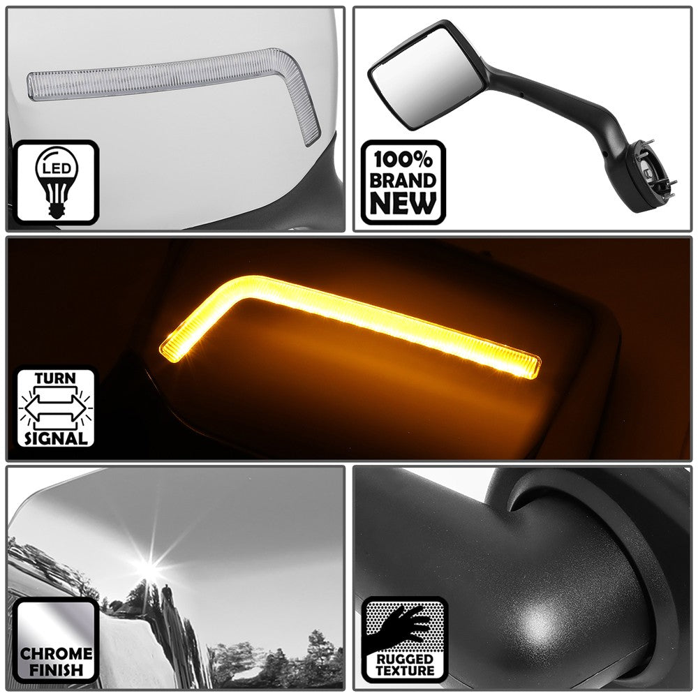 Chrome 12V L-Pattern LED Turn Signal Side View Mirror T680 579 587 BFC-SVMIR-HY-009-CH