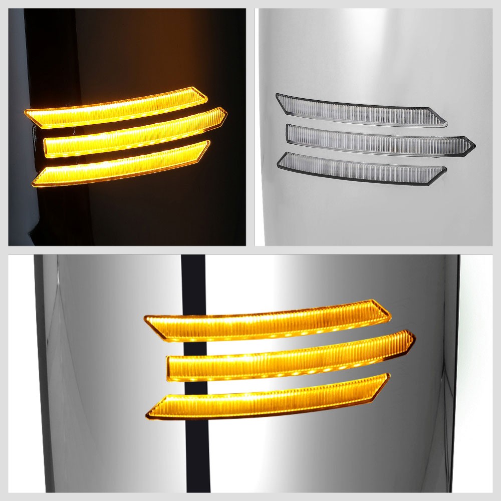 Chrome 12V 3-Strip LED Turn Signal Large Side View Mirror 05-21 Hino BFC-SVMIR-HY-011-CHX2