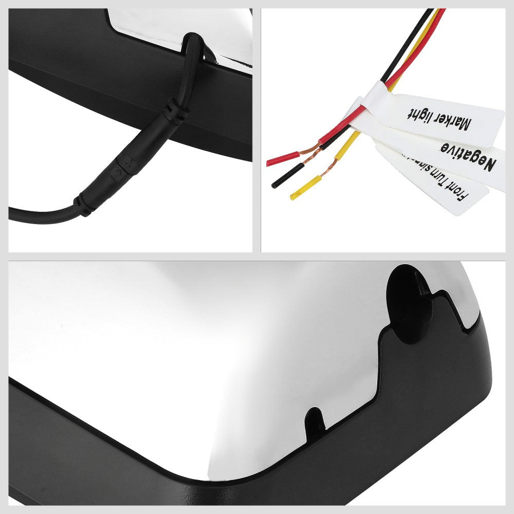 Chrome 24V 3-Strip LED Turn Signal Large Side View Mirror 05-21 Hino BFC-SVMIR-HY-012-CHX2