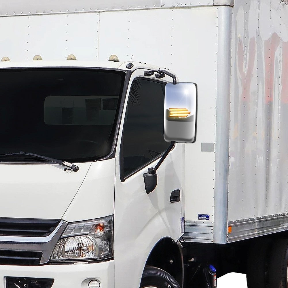 Chrome 24V 3-Strip LED Turn Signal Large Side View Mirror 05-21 Hino BFC-SVMIR-HY-012-CHX2