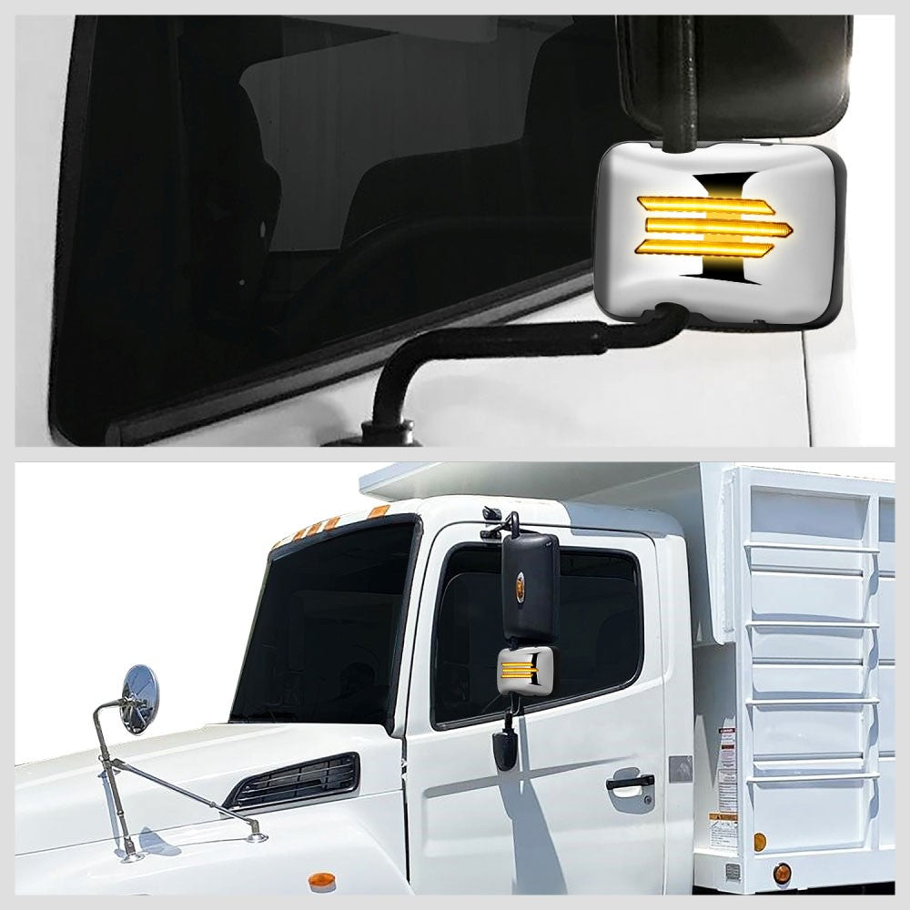 Chrome 24V 3-Strip LED Turn Signal Small Side View Mirror 05-21 Hino BFC-SVMIR-HY-014-CHX2