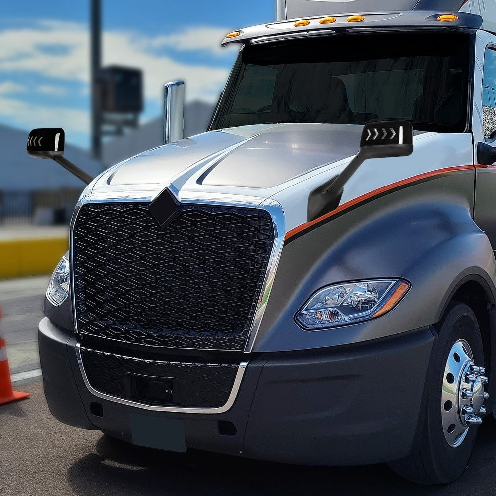 Sequential 4-Arrow LED Signal Black Side View Mirror 18+ Harvester BFC-SVMIR-HY-015-BK